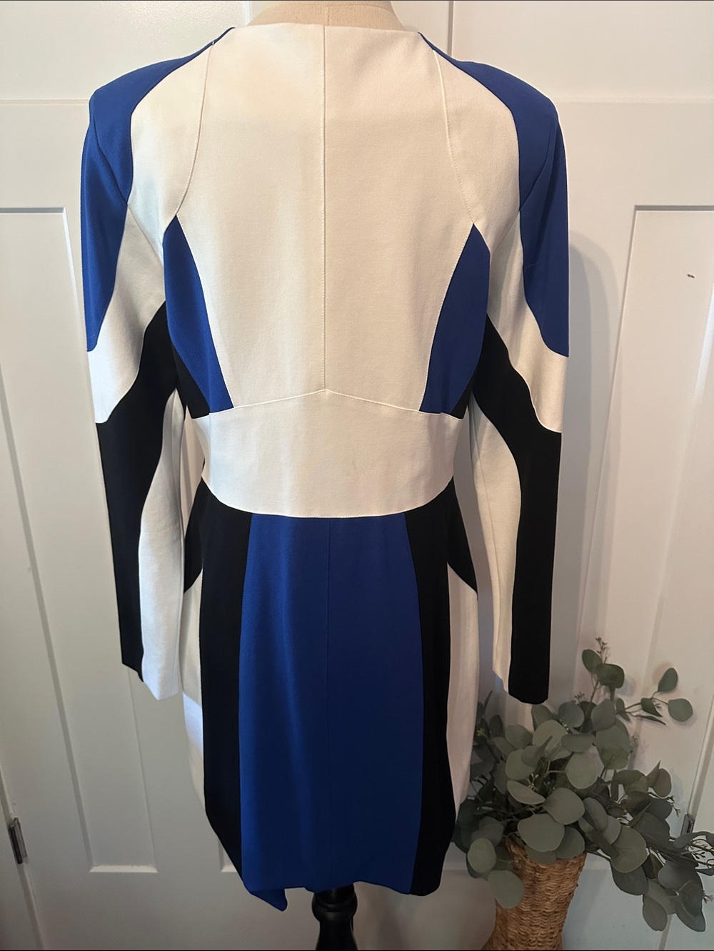 Karen Millen Moto Colorblock Ponte Biker Mini blue white black zipper 12 dress - Picture 7 of 11
